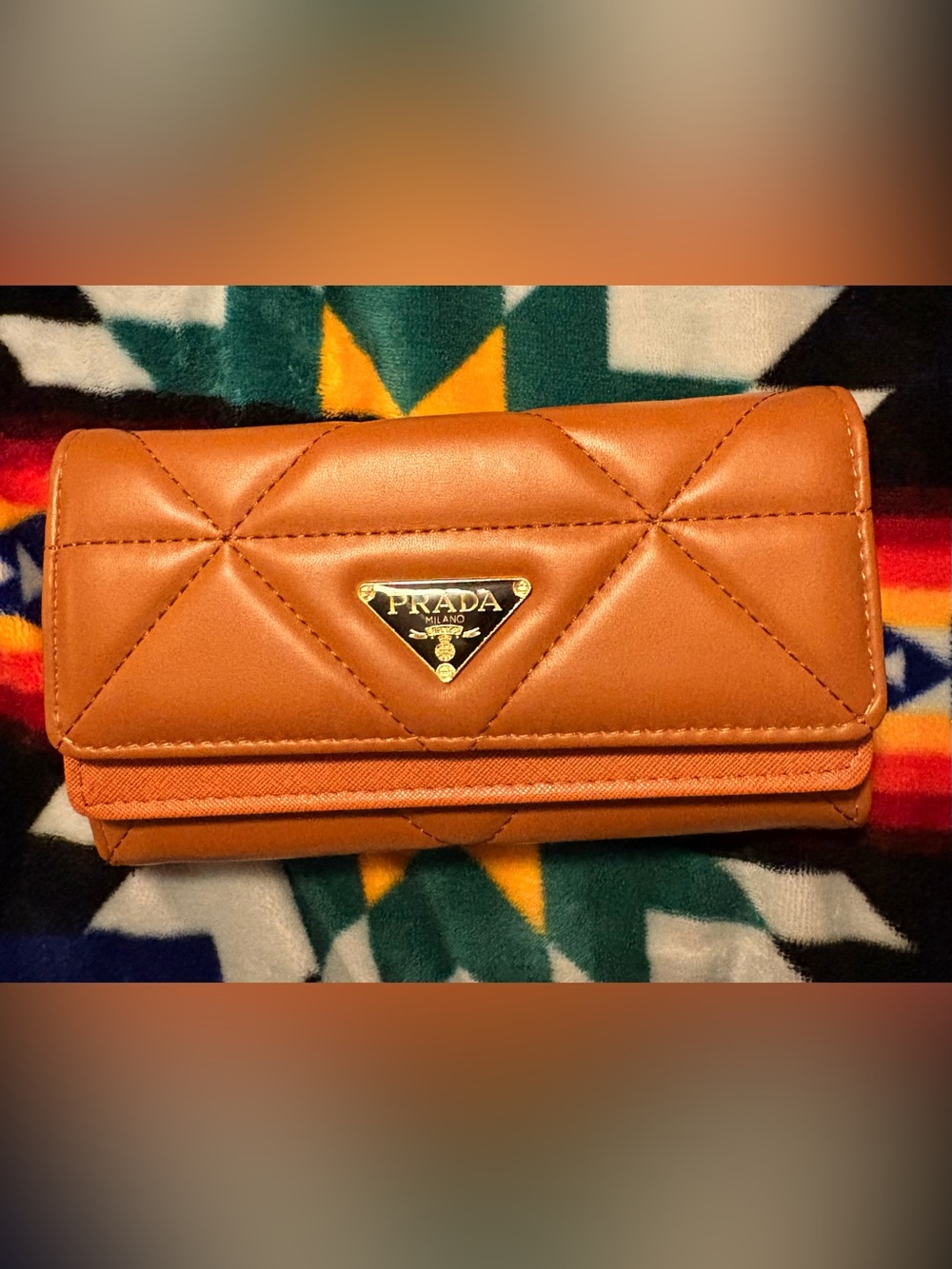 New! Prada Quilted Leather Wallet in Cognac with Gold Logo